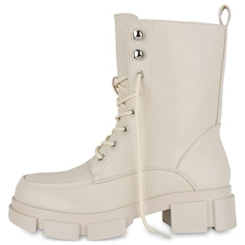 VAN HILL Damen Schnürstiefeletten Leicht Gefüttert mit Blockabsatz Plateau Vorne Profilsohle – Bild 3