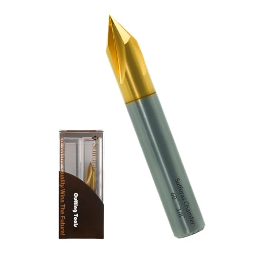 Image of Chamfer End Mill, 60 V Groove, 3 /8 inch Shank, AlTiBN Coated- Perfect Mill Bits for Wood, Alloy Steels, Hardened Steels, Metals - Ideal for DIYers & Pros, CNC Carving Bits etc. (1PC, 3 /8 inch- 60)