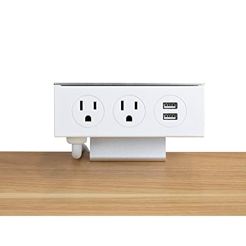 Barra de energía para escritorio con abrazadera, 2 enchufes y 2 puertos USB, cable de 5 pies, blanco miniatura 2