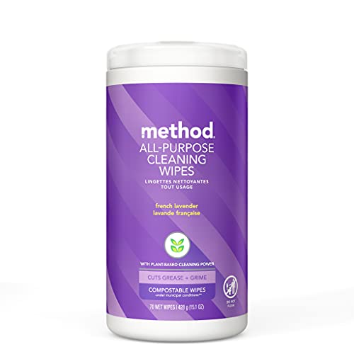 Method All-Purpose Cleaning Wipes, French Lavender, Multi-Surface, Compostable, 70 Count (Pack of 1) -  338520