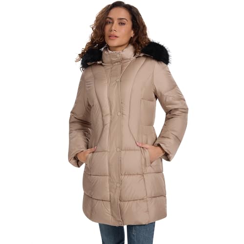 Image of HOTIAN Women's Winter Puffer Down Coat Long Thickened Padded Parka Warm Jacket with Faux Fur Detachable Hooded