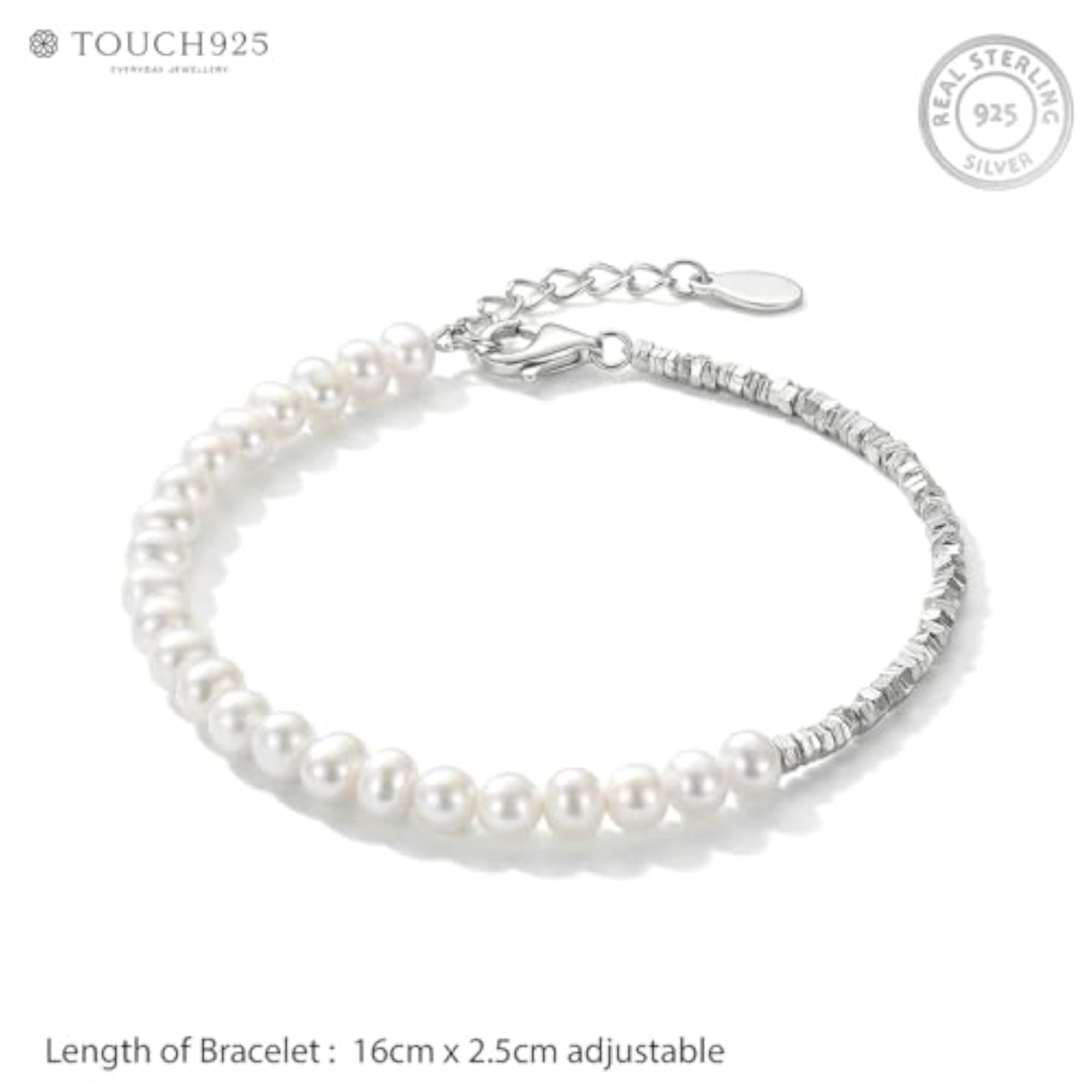 Pure 925 Silver Pearl Station Bracelet for Women
