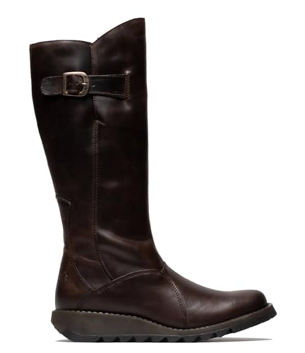 Fly Womens Brown MOL 2 Leather Wedge Heel Knee High Zip Up Boots