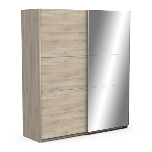 Armoire Porte Coulissante avec Miroir & Penderie Moderne – Coloris Chêne Kronberg & Finitions Métal - 178,1 x 59,9 x 203 cm