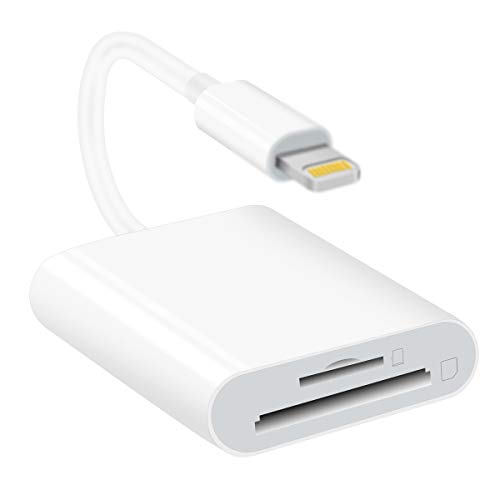 GOLDFOX Dual Slot SD Card Reader Compatible for iPhone iPad, TF & SD Card Camera Reader Adapter, Trail Game Camera Viewer Compatible for iPhone Xs/Xs Max/8 Plus/8/7 Plus/7/6s Plus/6s/iPad Pro/Mini/Air