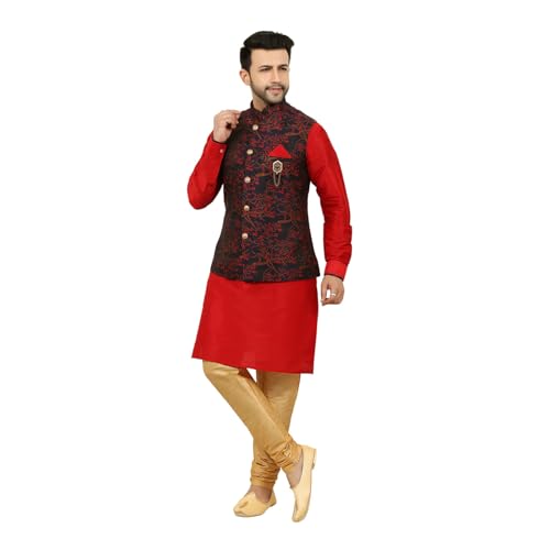 Image of Men's Red Blue Festive Nehru Jacket /Waistcoat