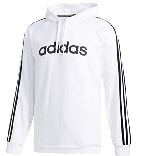 adidas mens Essentials 3-Stripes Pullover Hoodie White/Black