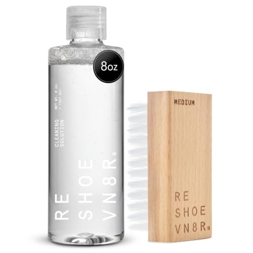 RESHOEVN8R Refresh Shoe Cleaning Kit Premium Sneaker Cleaner with 8oz Shoe Cleaning Solution & All Purpose Medium Bristle Brush Safe for Suede Leather Canvas Mesh & Knit Shoes