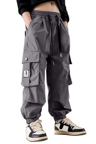 Image of AOWKULAE Girls Casual Cargo Pants for Kids Drawstring Elastic Waist Jogger Pants 6-14 Years