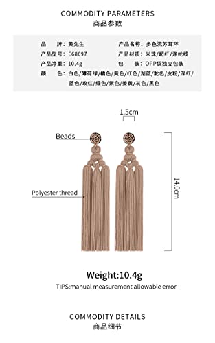 Long Woven Tassel Fringe Drop Dangle Earrings Large Beaded Chandelier Handmade Knot for Women Statement Bohemian Thread Layered2