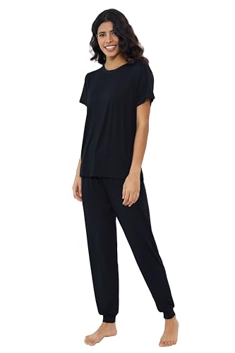 Joyaria Women Cooling Pajama Bamboo Viscose Sleepwear Short Sleeve Breathable Soft PJ Jogger Set Moisture Wicking3