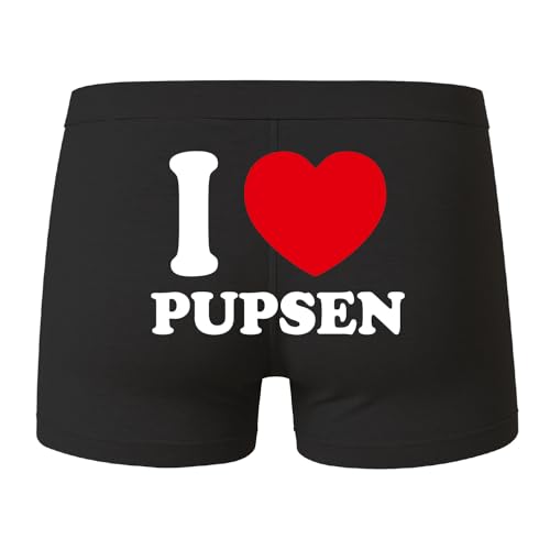 deinshirt Boxershorts Herren Unterhose Männer Unterwäsche I Love Pupsen, Größe:L, Farbe:schwarz