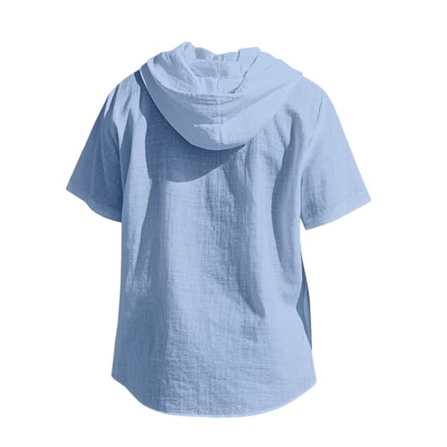 Men's Summer Linen Hoodie Short Sleeve Drawstring Casual Loose Lightweight Breathable Tops Outdoor Beach Blouses3