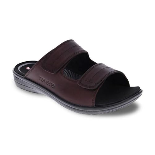 Revere Durban Men's Leather Sandals - Adjustable Two-Strap Design with Removable Comfort Footbed with Arch Support that allows Custom Orthotics