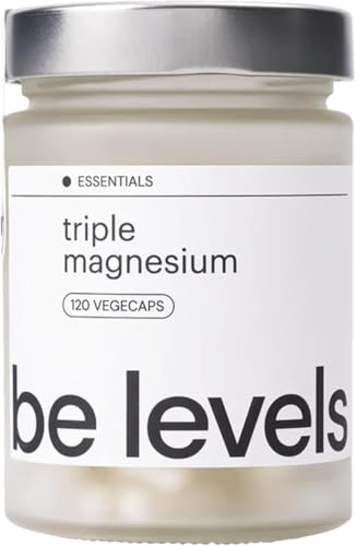 Triple Magnesio Complex - Bisglicinato + Malato + Taurato Magnesio con Vitamina B6-120 Cápsulas - Energía + Recuperación Muscular + Sueño Profundo + Migrañas y Estrés - triple magnesium | be levels