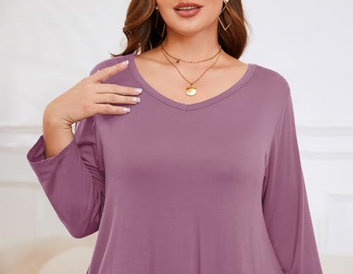 Image of LARACE Tunics 3 /4 Sleeve Plus Size Tops for Women V Neck Loose Fit Flowy Clothing for Leggings