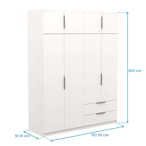 Miroytengo Armario Ghost Grande, Vestidor con Diferentes Compartimentos, 8 Puertas y 2 Cajones, Blanco Mate o Roble Kronberg o en Blanco y Roble 203x158x51 cm - imagen 3