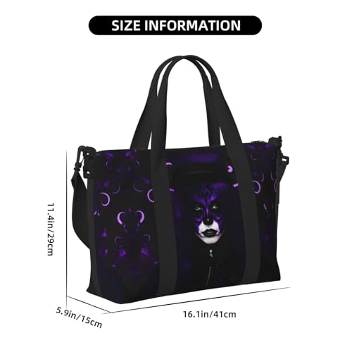 Purple Black Goth Spooky print Travel Duffel Bag,workout duffel bag, overnight shoulder Bag,Weekender Bag for Women Men4