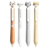 MOZXIRZ 4 Pcs Cute Cat Erasable Pens Retractable Pens Erasable Gel Ink Pens Cartoon 0.5mm Point Black Ink Pen Kawaii Writing Pen Office School Supplies Women Girls Boys (Cat-Black Ink)