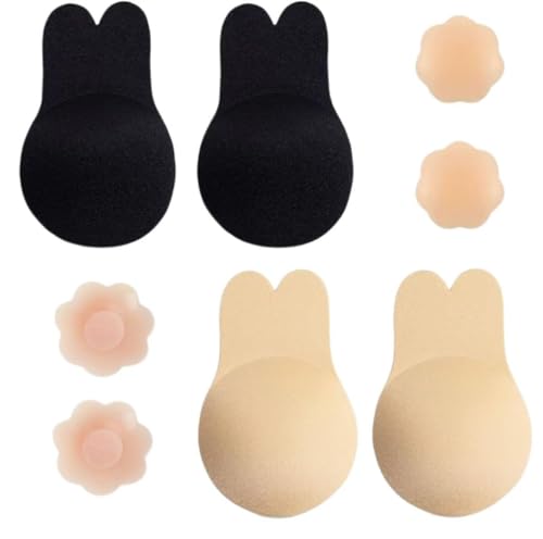 AXINYINGESS Stick on Bra*4 boobtapes Push up Stick on Bra for Large Breasts Stick-on Bra Rabbit Bra Adhesive Bra Reusable Adhesive Silicone Invisible Push-Up Bra Set for Womens Skin