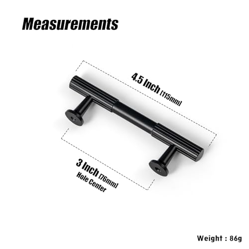 Goo-Ki Elegant Black Zinc Alloy Cabinet Handles - 3''(76mm) Hole Center Striped Decorations Cabinet Pull Hardware for Bedroom, Kitchen, 6 Pack - image 3