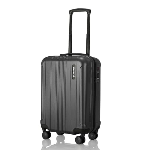 Image of HRX Force Cabin Size Charcoal Grey Polycarbonate Hard Shell Suitcase - Premium Travel Trolley Bag with 8 Spinner Wheels, Number Lock & Water Resistant Body