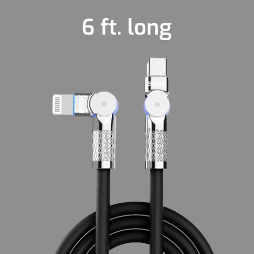 Image of Rubber Rotational Type C to Lightning Cable, 6Ft /2M, Compatible with iPhone, 27W Fast Charging, Knurled Metal Finish, LED Charging Indicator, Durable Design for Gaming | Black