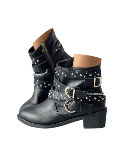 Minetom Damen Stiefeletten Biker Stiefel Blockabsatz Herbst...