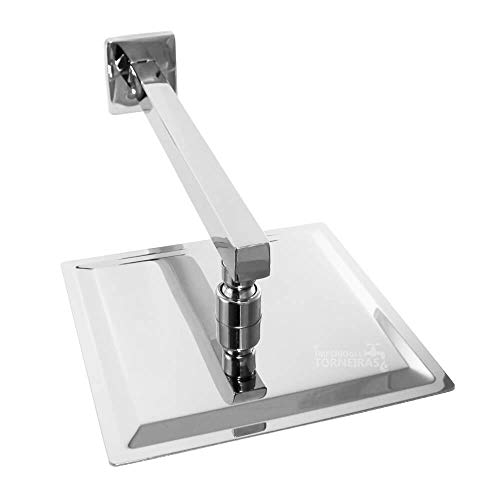 Ducha Chuveiro Quadrada Metal Inox 20x20 CM Com Braco Quadrado 38 cm 7739