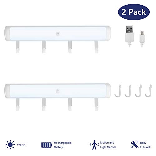 Preisvergleich Produktbild DaskFire Schrank Innenbeleuchtung 12 LED Schrankbeleuchtung mit Bewegungsmelder USB Kabellosen Wiederaufladbare 3 Modi Auto On / Off Nachtlicht FüR Schrank KüChe Flur Dachboden Schublade (2 Pack)