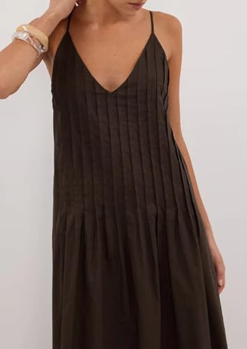 Summer Spaghetti Strap Tuck Maxi Dresses for Women 2025 Vacation V Neck Sleeveless Beach Long Boho Sundress2