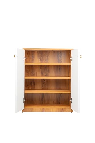 Image of Shoe Storage Cabinet with Doors, Engineered Wood Wooden Shoe Rack Organizer for 8-12 Pairs, Space Saving Shoe Cupboard for Entryway, Bedroom, Living Room, Hallway(SHEESHAM&White 4 Shelf)