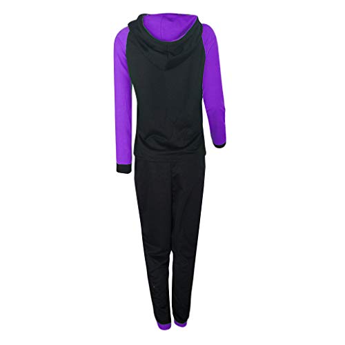 Atezch 2 Piece Casual Sport Outfits for Women, Long Sleeve Zipped Hoodie and Loose Long Pants with Straps Set Tracksuits (Purple, M)