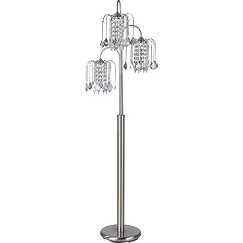 SH Lighting 6866SN Three-Tiered Adjustable Hanging Faux Crystal Floor Lamp, 17" x 17" x 63", Brushed Steel Cover