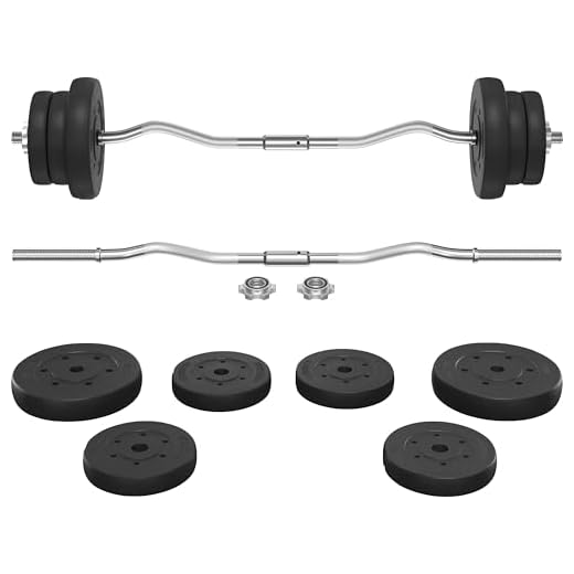 Yaheetech Barbell Weight Set - Olympic Curl Bar & 6 Olympic Weights & 2 Olympic Barbell Clamps for Lifts 55LB