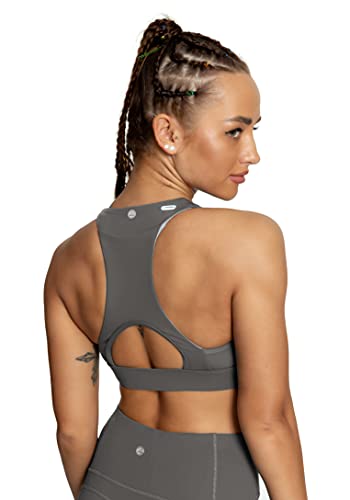 Image of QUEENIEKE BareFlow Women's Sports Bras with Phone Pocket Medium Impact Padded Racerback Workout Gym Crop Top Running Yoga Bra