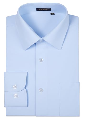 [HISDERN] ノーアイロン ワイシャツ レギュラーカラー 長袖 ブルー ストレッチ メンズ 高通気 形態安定 ビジネス スリム ビジネス yシャツ 701Super 首回り41cmの商品画像（Amazon）