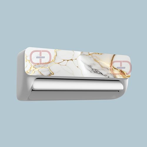 Image of Air Conditioner Cover Sticker, White Marble with Gold Veins Design, Self Adhesive Vinyl, 36x12 Inch