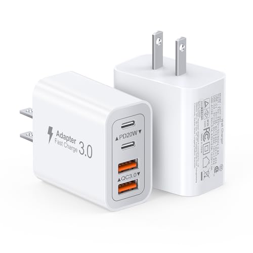 40W USB C Charger Block, 2-Pack 4-Port Type C Fast Charging Brick Dual PD&QC Wall Plug Adapter Compatible for iPhone13/14/15/16/17 Pro/Pro Max/iPad, Airpods, iwatch, Samsung Galaxy
