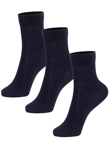 BODYCARE Kids Navy Socks Pack of 3 | Antibacterial Non-Terry Cotton | Soft & Thin Comfort Fit Socks for Boys & Girls