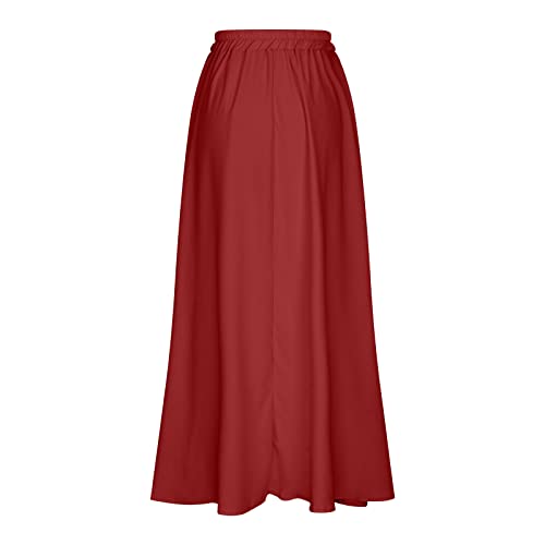 Borniu Maxi Skirts For Women High Waist A-Line Pockets Skirt Casual Flared Plain Pleated Long Length Skirts #TOP2