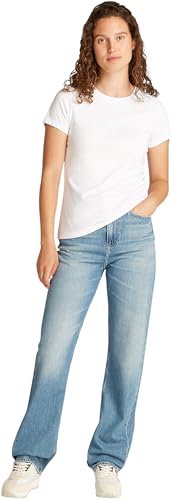 Calvin Klein Damen T-Shirt Kurzarm Logo Neckline Slim Fit, Weiß (Brilliant White), XXS – Ansicht 4