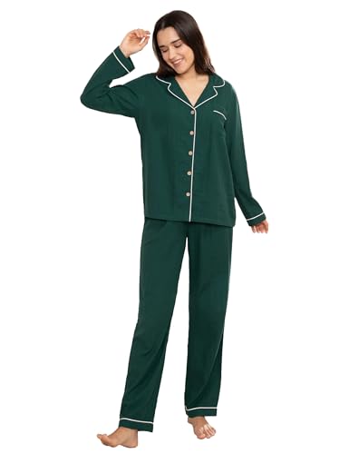 Image of Womens Muslin Pajama Set 100% Cotton Double Gauze Linen Like | Breathable Soft Comfort Button Up Loungewear Sleepwear PJ Set