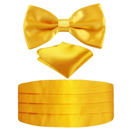 Image of Alizeal Mens Multicolored Silk Solid Cummerbund Bow Tie Set