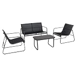 Brixy Tuinset - Loungeset - Tuinmeubelen - Tuinbank - Tuinstoelen - Tuintafel - Glazen blad - 4 Persoons - Zwart/Antraciet