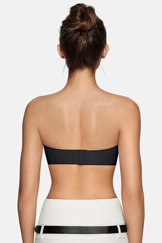 Image of Vertvie Push Up Strapless Bra for Women Non-Slip Wireless Bandeau Bras Padded Tube Top Supportive Bralette(Black,Large,Plain Jersey)