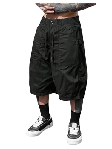 GORGLITTER Men's Summer Cargo Shorts Elastic High Waist Wide Leg Athletic Gym Basketball Drawstring Workout Shorts