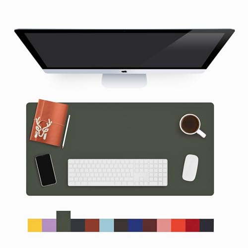 Modica® Lindos - Deri Mat, Masa Pedi, Büyük Mouse Pad, Ofis için Mat, Su Geçirmez Mat, Ofis ve Ev için Deri Pedi, Gaming Masa Matı, Masaüstü için Masa Koruyucu Pedi (75 cm x 34 cm x 1,3) (Haki)