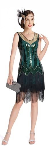 Image of Women Flapper Dresses 1920s V Neck Beaded Fringed Great Gatsby Club & Night Out Dresses