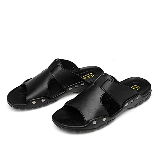 Mens Slide Sandals Solid Breathable Soft Beach Sandals Large Size Non-Slip Casual Slide Sandal(12) Black4